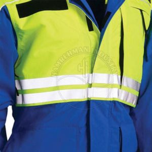 Veste de sécurité jaune et bleue à manches longues avec col et bandes réfléchissantes pour une visibilité et une sécurité accrues - Product Image 6