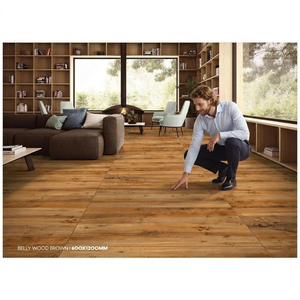 Dalles de sol et de mur en porcelaine émaillée effet bois Belly Wood Brown 600x1200mm avec garantie de plus de 5 ans, épaisseur 12mm - Product Image 2