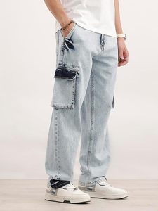Jean décontracté pour homme en denim 100 % coton, coupe ample et large, taille mi-haute, délavage clair, écoresponsable, avec poches, confort tout au long de la journée - Product Image 4