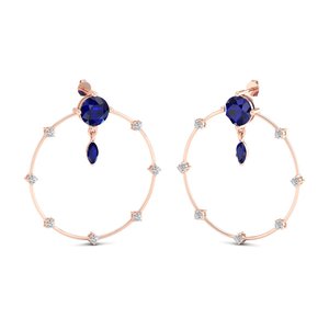 Boucles d'oreilles créoles REYES minimalistes en argent sterling 925 avec moissanite certifiée GRA et saphir bleu taille ronde – Bijoux - Product Image 6