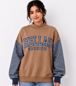 Hellas Fashion Women's Lightweight Cotton Mock Neck Pullover Fleece Casual Winter Daily Wear <b>Drop</b> Shoulder - Product Image 1