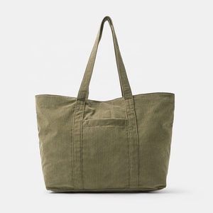 Sac fourre-tout en velours côtelé pour femme, vert olive, sac à bandoulière en coton côtelé, sac de shopping, fabricant - Product Image 1