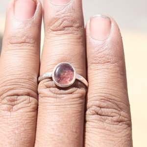 Bague en argent sterling 925 avec tourmaline rose ovale cabochon, plaquée or rose et or jaune, bijoux faits à la main avec pierres précieuses naturelles pour femmes - Product Image 6