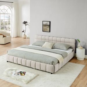 King Size comodo letto imbottito in tessuto di ciniglia con solido cassetto per testiera contenitore 88.5 Beige ''* 85.5'' * 31 ''telaio del letto - Product Image 2