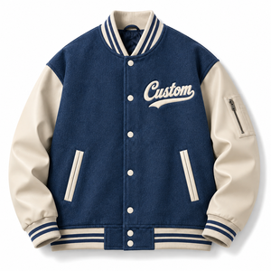Men's <b>Classic</b> Bomber Varsity Jacket with Snap Buttons and Ribbed Finish - Product Image 3