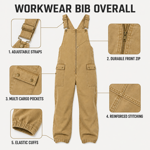 Salopette de travail premium pour homme en denim noir 100 % coton, respirante, multi-poches, avec fermeture éclair avant, ajustable - Product Image 5