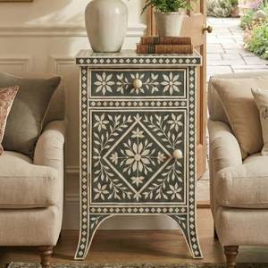 Table de chevet vintage en os incrusté, tiroir latéral à motif artistique, meuble fait main, unité de rangement élégante pour chambre à coucher - Product Image 4