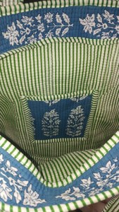 Sac fourre-tout en coton matelassé bleu ciel bohème avec imprimé floral bleu fait main, sac à main décontracté ouvert pour le shopping, réutilisable - Product Image 3