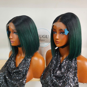 Perruques Bob ultra-lisses de 8 pouces en cheveux vierges vietnamiens pour femmes, perruque sans colle avec fermeture en dentelle 5x5, cheveux ombrés verts - Product Image 1