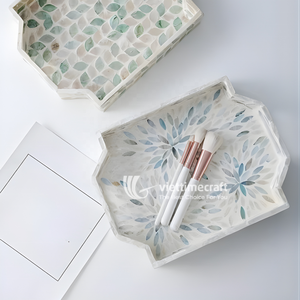 Mosaic Inlaid Tray, Mother of Pearl Inlaid Wooden Tray, Luxury Green Leaf Pattern MOP Jewelry & <b>Vanity</b> Organizer - Product Image 3