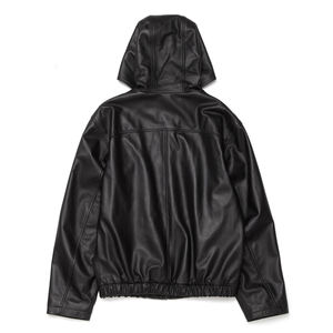 Sudadera con capucha de cuero genuino de alta calidad al por mayor, personalizada, con cordones, estilo vintage, para hombre, de gran tamaño y con efecto desgastado. - Product Image 2