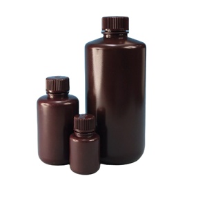 PP tapón de rosca ámbar HDPE botella redonda de boca estrecha - Product Image 1