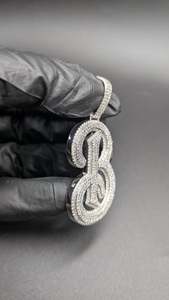 Colgante con Letra B Estilo Hip Hop, Plata 925, Moissanita con Claridad VVS, Micro Pavé, Unisex, para Uso Diario - Product Image 4