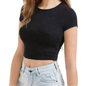 Camiseta Corta Roja para Mujer, Manga Corta, Cuello Redondo, Ajustada, Tejida, Informal, para Primavera/Verano, Venta al Por Mayor, OEM, Ropa Urbana - Product Image 6