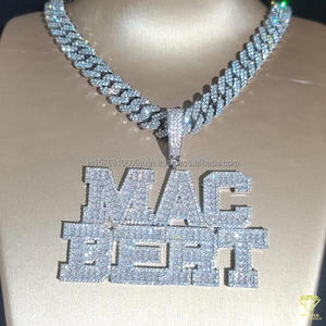 Pendentif lettre de luxe en moissanite et diamant « MAC BERT » avec chaîne cubaine, bijoux hip-hop, collier entièrement serti de pierres, cadeau - Product Image 3