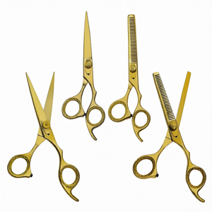 Ensemble professionnel de 2 ciseaux de coiffure pour barbier, 6,5 pouces, droits, tranchants, en acier inoxydable doré, kit de coiffure pour salon - Product Image 3