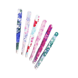 Custom Floral Print Stainless Steel Slant Tip Eyebrow Tweezers Set Paper Coated Precision Beauty Grooming <b>Tool</b> OEM - Product Image 1