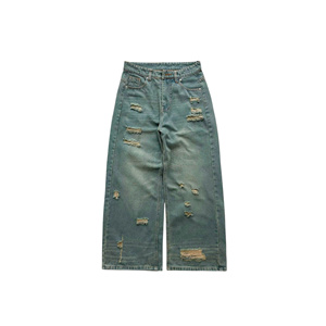 Jeans de Mezclilla para Hombre, Corte Ancho, Desgastados, Cintura Alta, Ajuste Holgado, Algodón de Peso Medio, Estilo Casual Otoñal - Product Image 6