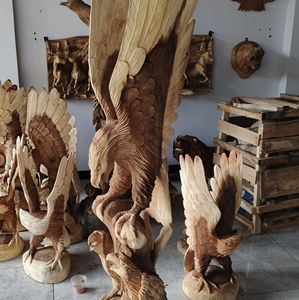 Handmade Wooden Eagle Sculpture Carved <b>Figure</b> Traditional Animal Decor for Living Room Floor Mount - Product Image 4