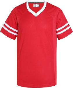 <b>red</b> V-Neck Short Sleeve Sport Jersey With White <b>Stripes</b> Quick Dry Polyester Casual Shirt Summer Wear - Product Image 1