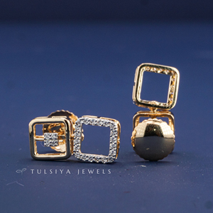 Boucles d'oreilles élégantes en or jaune 14 carats avec diamants de laboratoire, pierres rondes élégantes, légères et confortables à porter - Product Image 1