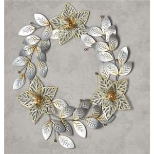 Modern Metal Poinsettia Wreath Handmade Iron Silver Gold Leaf Garland Hoop Christmas Front Door Wall Decor <b>Sign</b> - Product Image 1