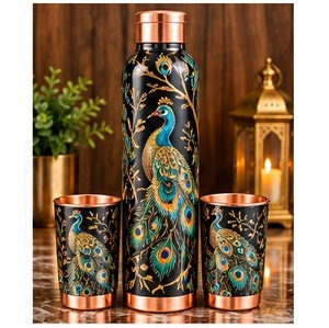 ขวดน้ำทองแดงตกแต่งลายดอกซากุระสีชมพู ชุดภาชนะใส่น้ำแบบพกพาสำหรับเดินทาง - Product Image 3