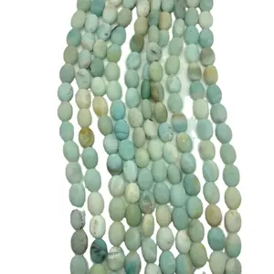 Kelas B 13*18*10Mm Batu Permata Semi Mulia Alami Amazonite Manik-manik Bulat Tanpa Pelitur Manik-manik Oval Amazonite