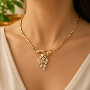 925 Sterling <b>Silver</b> Leaf Pendant <b>Necklace</b> Moissanite Marquise Shape Diamond Women Wedding Jewelry - Product Image 5