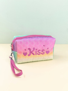 Gradient Polyester Cosmetic Bag Zipper <b>Makeup</b> Pouch Embroidered Kiss Toiletry <b>Case</b> for Women Girls - Product Image 3