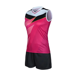 Ensemble de maillots de volley-ball roses sans manches personnalisés avec logo, panneaux latéraux contrastants, tenue de sport pour femmes - Product Image 2