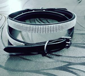 Collier de chien fait à la main motif solide Bling Bling personnalisé en cuir rembourré avec décoration en dentelle cristal strass Design pour animaux de compagnie - Product Image 4