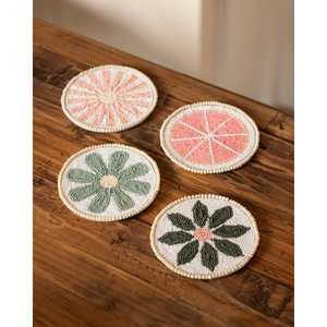 Handcrafted Artisan Craft Cocktail Coasters Floral Design Bead <b>Table</b> <b>Protection</b> for Housewarming Gifts - Product Image 5