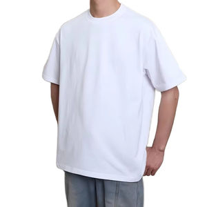 T-shirt Homme 320 GSM 100% Coton Col Mock Rib Coupe Oversize Épaules Tombantes T-shirt Uni Streetwear Lourd et Uni pour Homme - Product Image 1