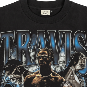 Camiseta Negra Extra Grande para Hombre Travis Scott, Manga Corta, Cuello Redondo, Estilo Urbano, Estampado Fotográfico, Tela Jersey - Product Image 5