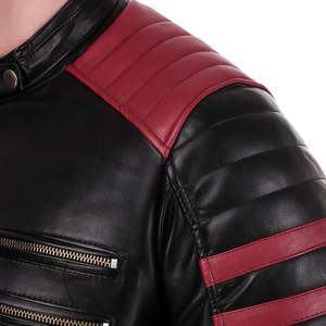 Veste en cuir véritable noire de haute qualité pour homme, fermeture éclair, logo personnalisé, manches longues, poches latérales, coupe ample. - Product Image 6