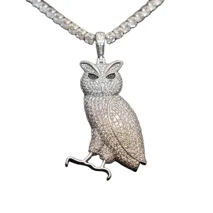 Mesmerizing GOLD PLATED Moissanite Diamond Diamond Owl Pendant Fully iced out hip hop Fashion Gold Plated 925 Silver Pendant