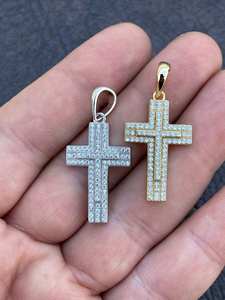 Silver Moissanite Cross Necklace Pendant Rope <b>Chain</b> Hip Hop <b>Iced</b> <b>Out</b> Jewelry Unisex Gift - Product Image 2