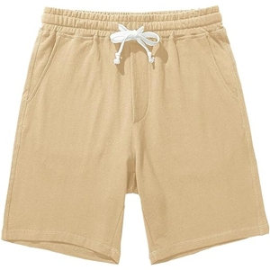Shorts en coton uni pour homme, taille élastique avec cordon de serrage, décontractés, respirants, tissés, taille mi-haute - Product Image 3