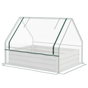 Fioriera Rialzata in Metallo Effetto Ruggine con Serra, Piccola Cassetta per Piante da Esterno con Copertura Bianca e Argento per Giardinaggio - Product Image 1