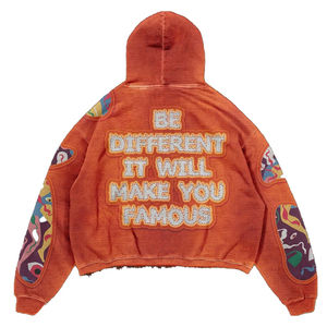 Sudadera con capucha extragrande y efecto desgastado para hombre, estilo streetwear, con logo bordado personalizado de Up Felt, 100% algodón polar, hombros caídos - Product Image 3