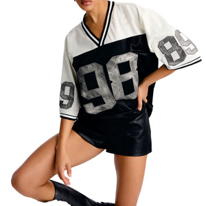 Maillot de football surdimensionné personnalisé pour femme, col en V vintage, streetwear, maillot de sport en mesh, fabricant OEM à marque privée - Product Image 4