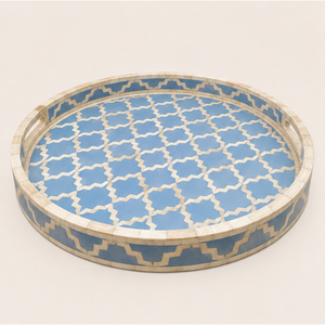 Round Bone Inlay <b>Decorative</b> Tray Luxury <b>Moroccan</b> Pattern Wood Serving Platter for Coffee Table Centerpiece Hotel Tableware - Product Image 5