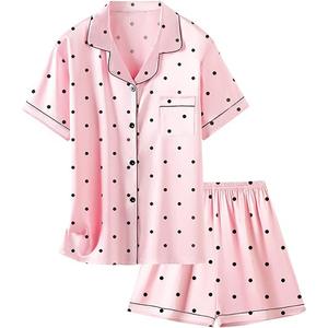 Ensemble de pyjama d'été simple pour femme, manches courtes, col en V, short avec cordon de serrage, confortable, en promotion - Product Image 1