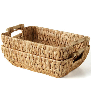 Wicker <b>Storage</b> Baskets with Wooden Handles Hand Woven Water Hyacinth <b>Storage</b> Basket Water Hyacinth <b>Storage</b> <b>Box</b> - Product Image 5