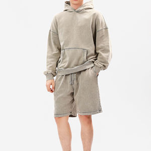 กางเกงขาสั้นผู้ชายแบบย้อมสีเอซิด รุ่นใหม่ล่าสุด ผ้าฝ้ายฟลีซ 100% ปรับแต่งได้ ทรงวินเทจสไตล์ไฮสตรีท สีซีดแบบซันเฟด - Product Image 1