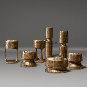 Attractive Look Geometric Designer Gold Plated Metal And White Marble Luxury <b>Candle</b> <b>Stick</b> Holder Home Hotel Table Decoration - Product Image 2