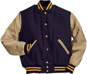 Blouson universitaire homme en laine premium avec manches en cuir de vachette, style bomber, col montant, pour lycée et université - Product Image 5