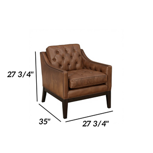 Fauteuil classique en cuir véritable avec dossier capitonné, pieds en bois massif, fauteuil d'appoint de luxe pour salon, hôtel - Product Image 3