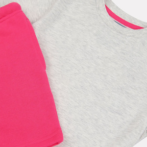 Camiseta de manga corta rosa lisa y pantalones cortos para bebés / Conjunto de dos piezas de moda para niños, camiseta de algodón de verano y pantalones cortos a juego - Product Image 3